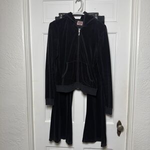 Vintage Y2K Juicy Couture Black Velour Tracksuit Hoodie XL, Pants M Crown Logo
